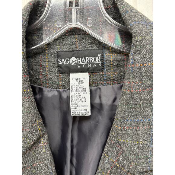 Sag Harbor Woman Gray Blazer, Wool Blend, Red, Yellow Blue Accents, Woman's 18W - Picture 2 of 5